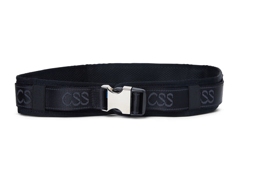 View of the belt, the CSS logo is stitched along the outside.